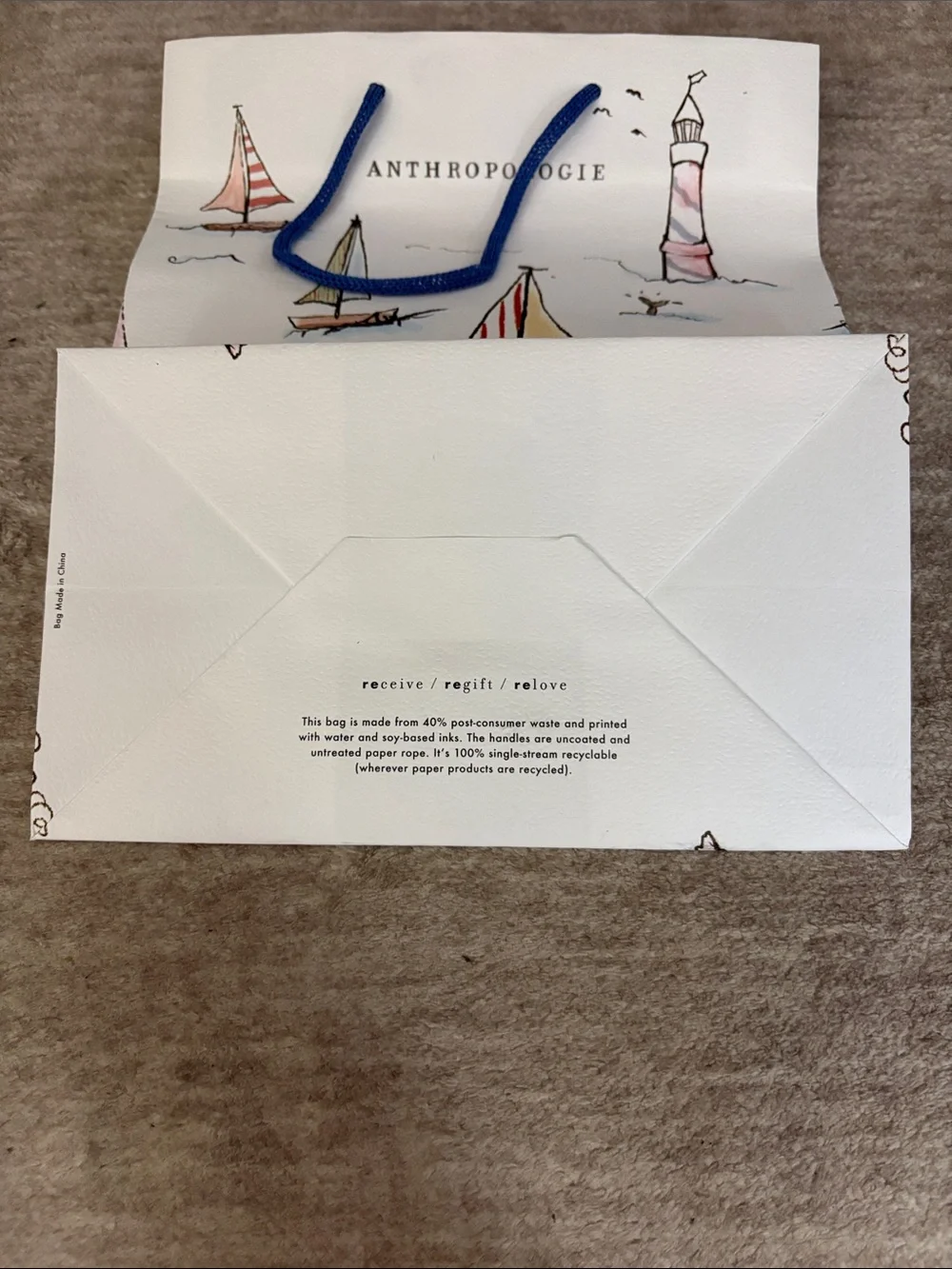 Anthropologie Nautical Sailboat design by Oana Befort. Paper shopping bag.
